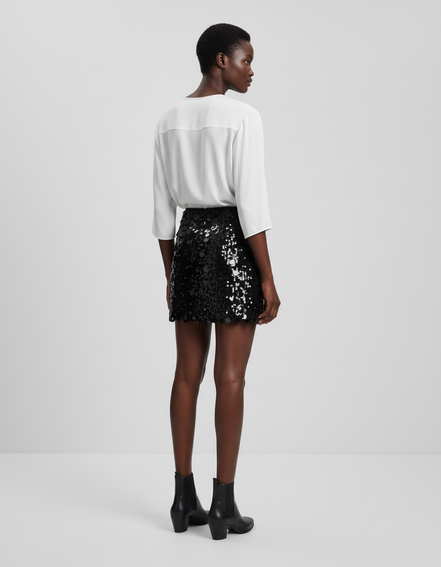 Jupe Paillette Noire Mini Chic