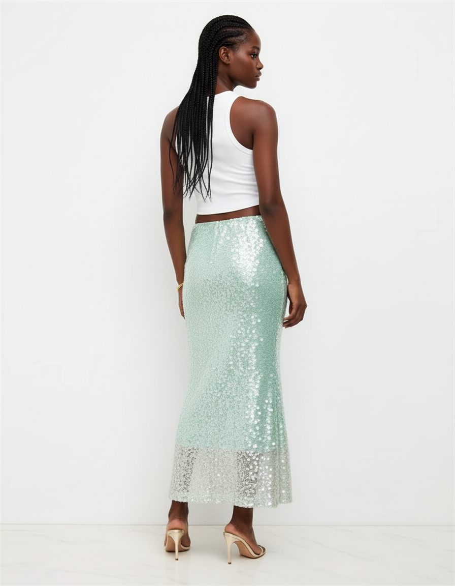 Jupe Paillette Vert Menthe Sirène Chic