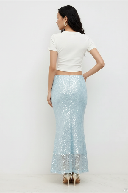 Jupe Paillette Bleu Ciel Sirène Chic