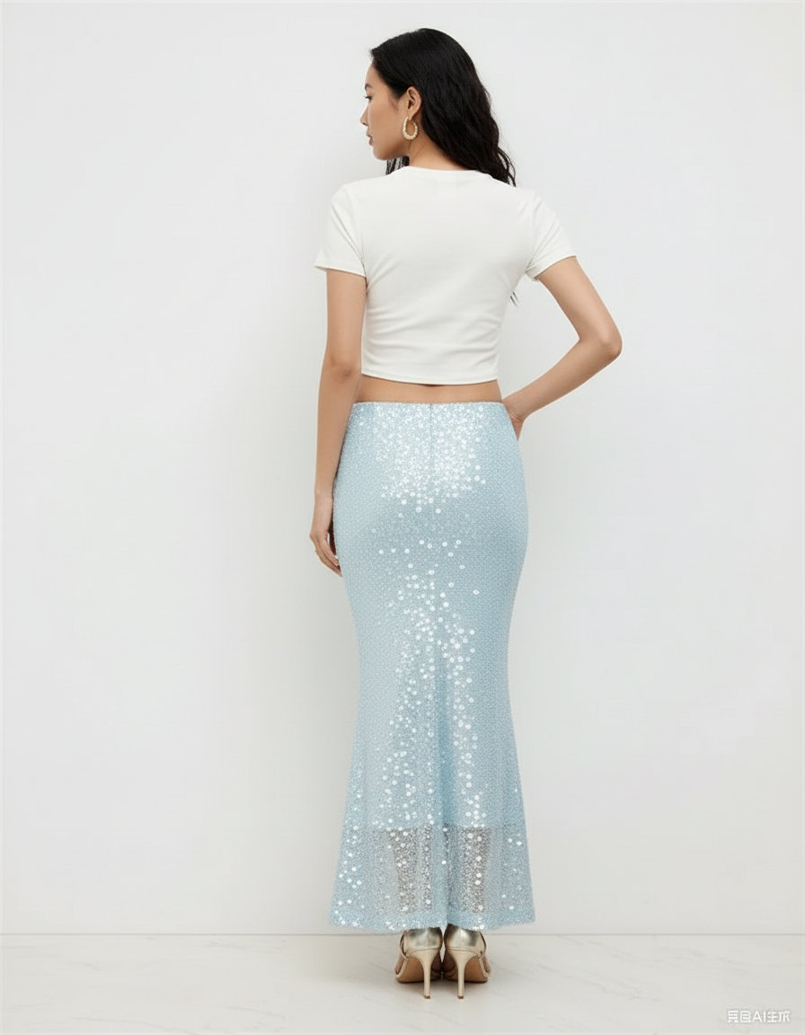 Jupe Paillette Bleu Ciel Sirène Chic