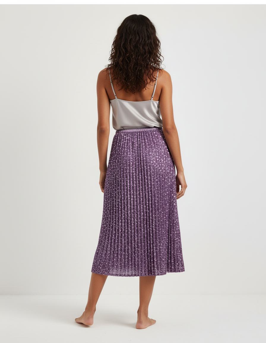 Jupe Paillette Violette Midi Chic