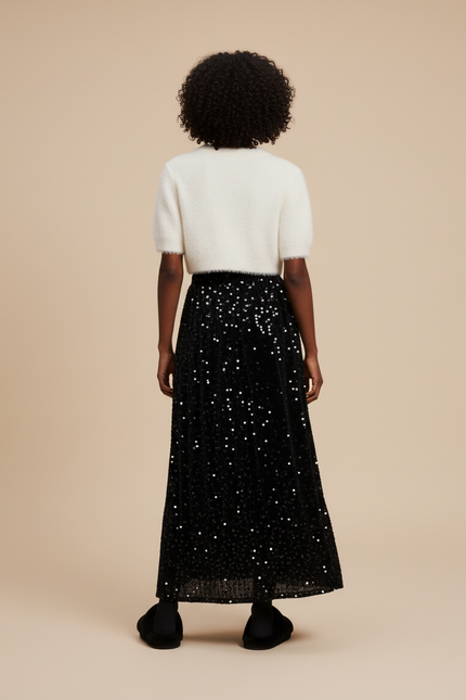 Jupe Paillette Noire Longue Chic