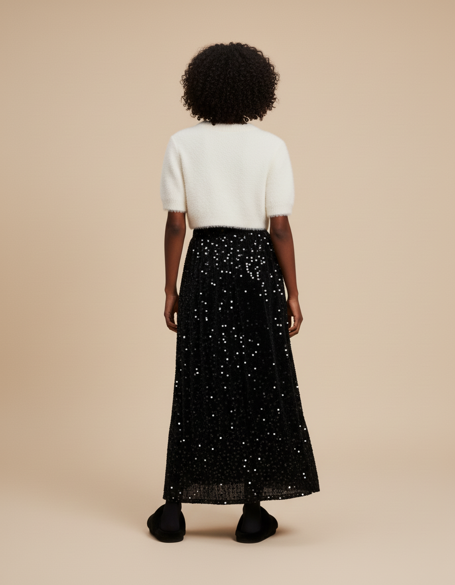 Jupe Paillette Noire Longue Chic