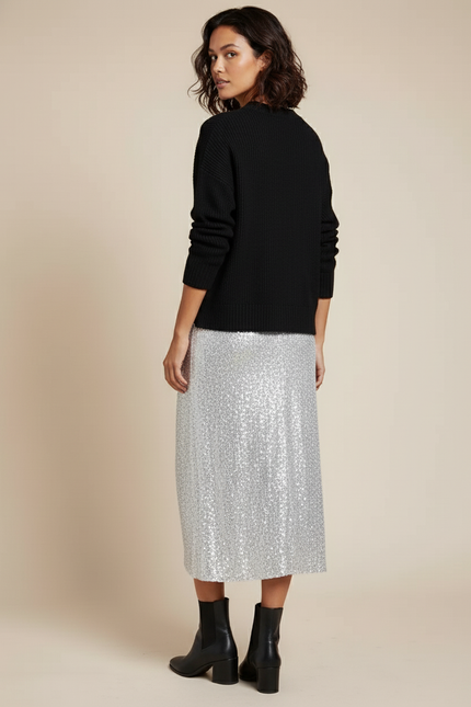 Jupe Paillette Argentée Drapée Élégante