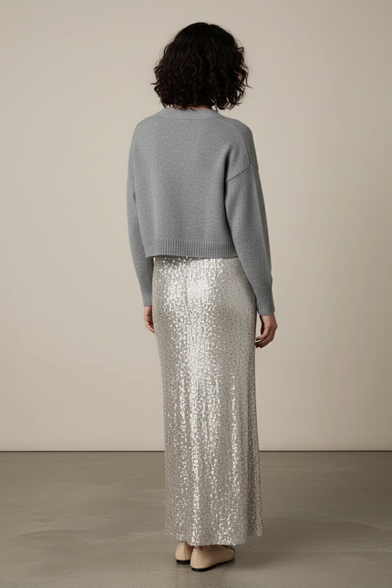 Jupe Paillette Argentée Longue Élégante