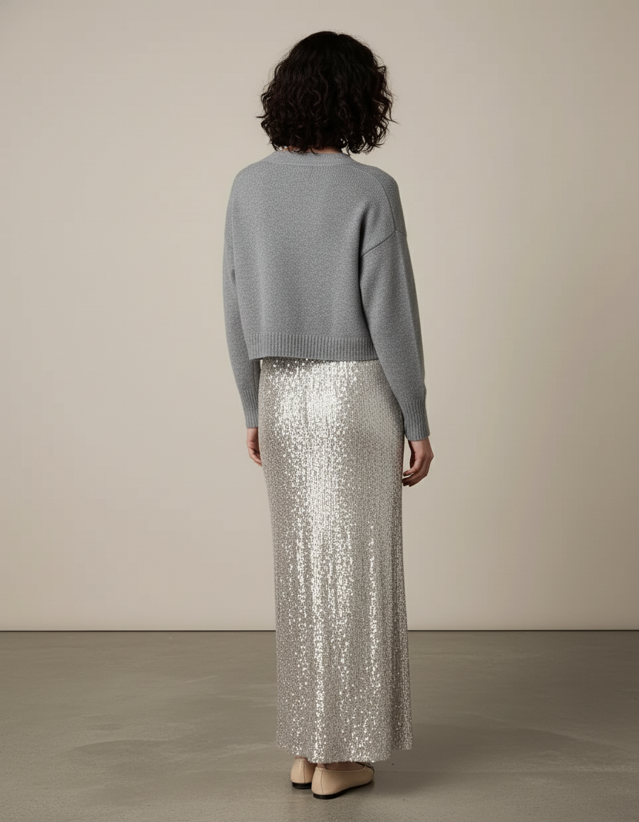 Jupe Paillette Argentée Longue Élégante