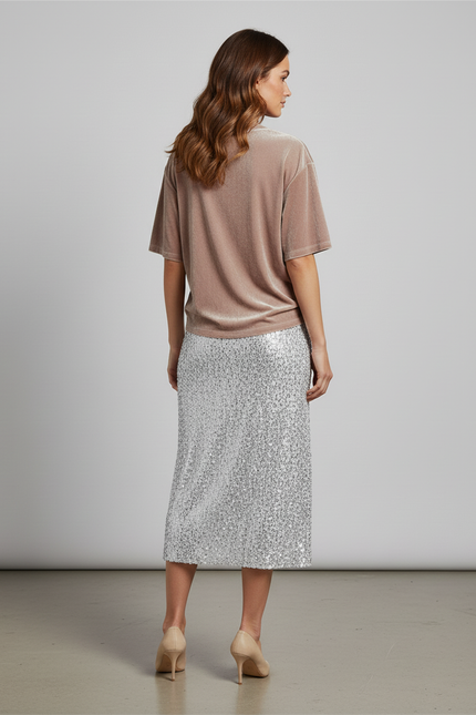 Jupe Paillette Midi Argentée Chic