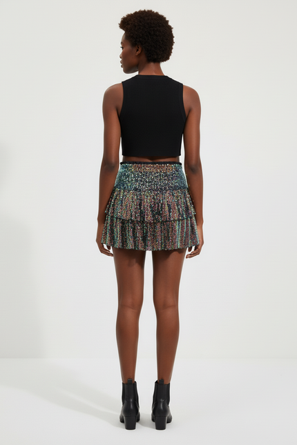 Jupe Paillette Multicolore Volants Chic