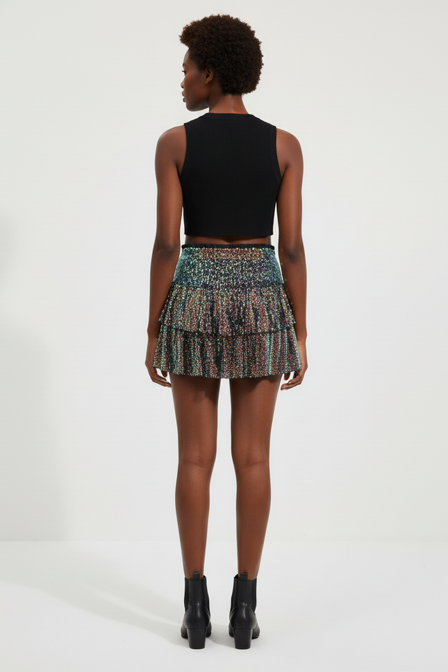 Jupe Paillette Multicolore Volants Chic