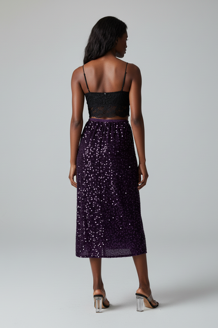 Jupe Paillette Violette Midi Chic
