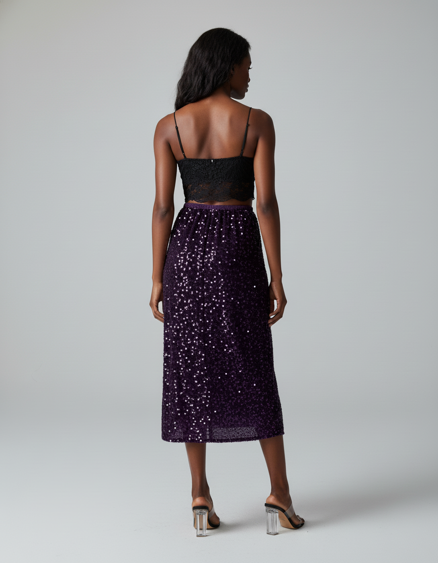 Jupe Paillette Violette Midi Chic