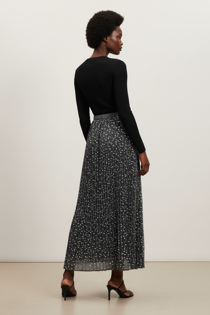 Jupe Paillette Plissée Mi-Longue Élégante