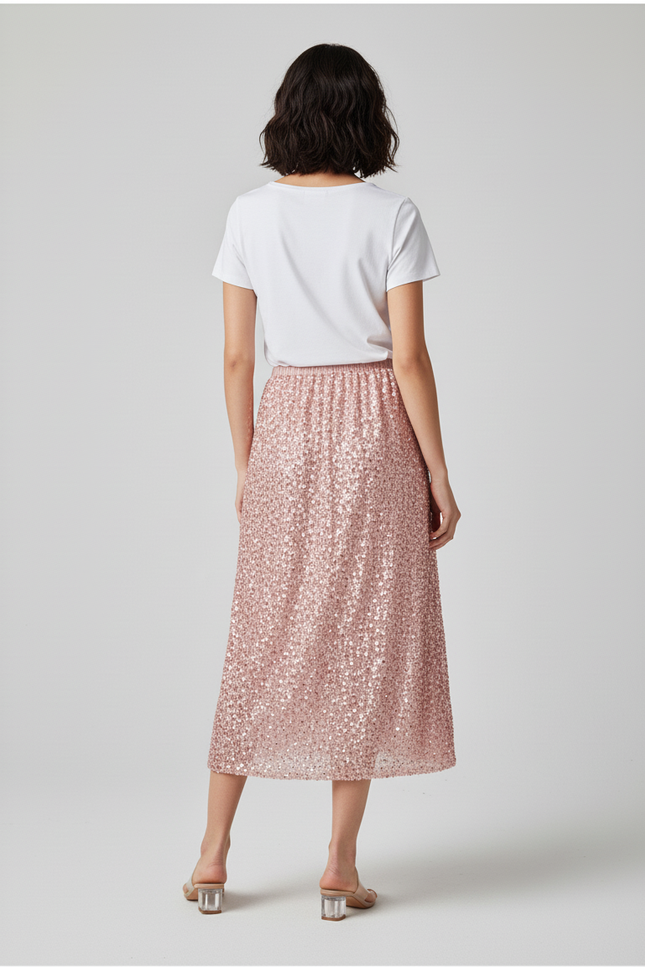 Jupe Paillette Rose Midi Chic