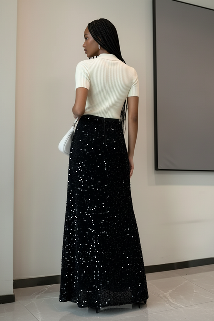 Jupe Paillette Noire Longue Élégante