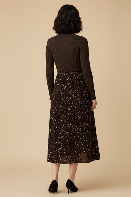 Jupe Paillette Évasée Midi Chic