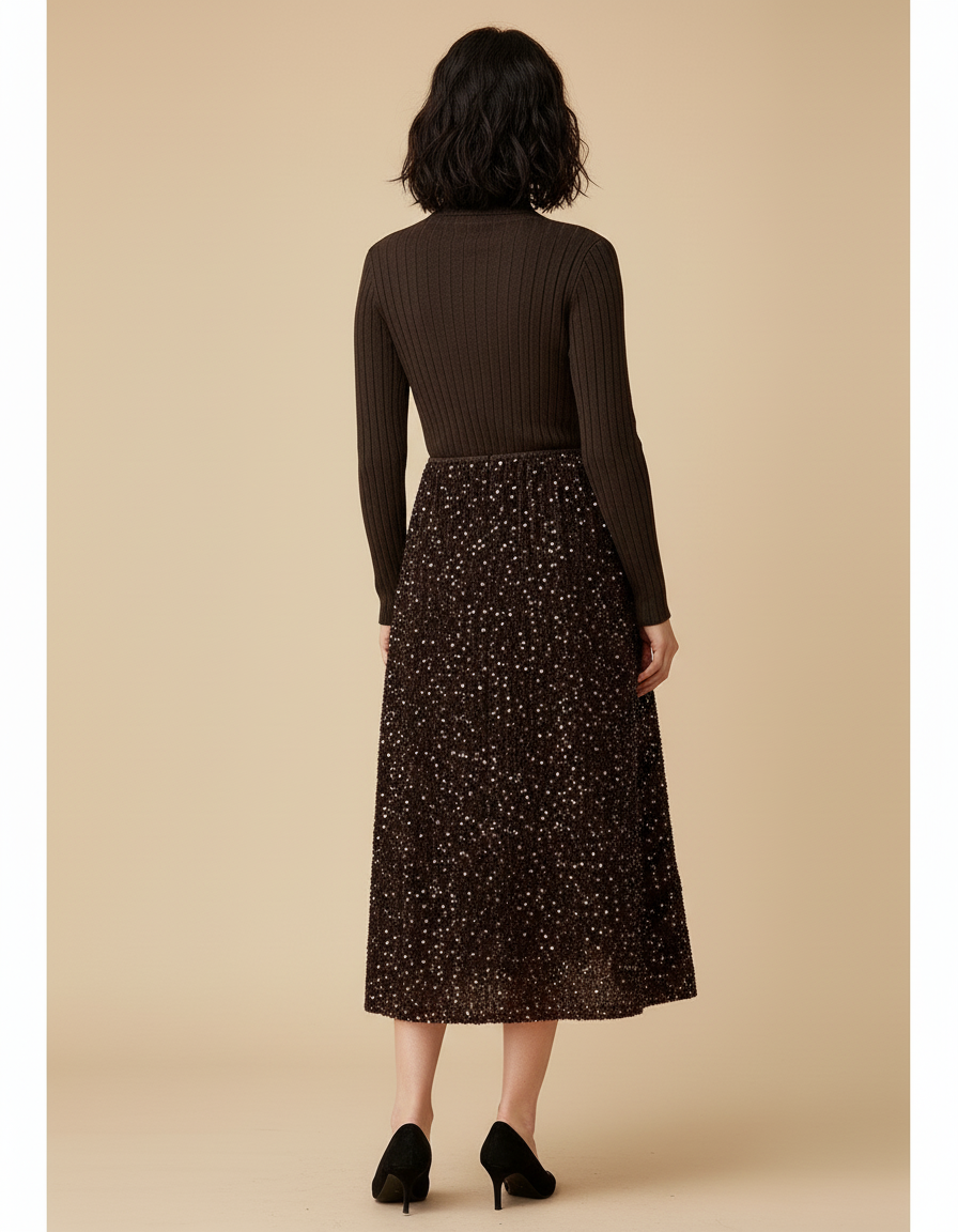 Jupe Paillette Évasée Midi Chic