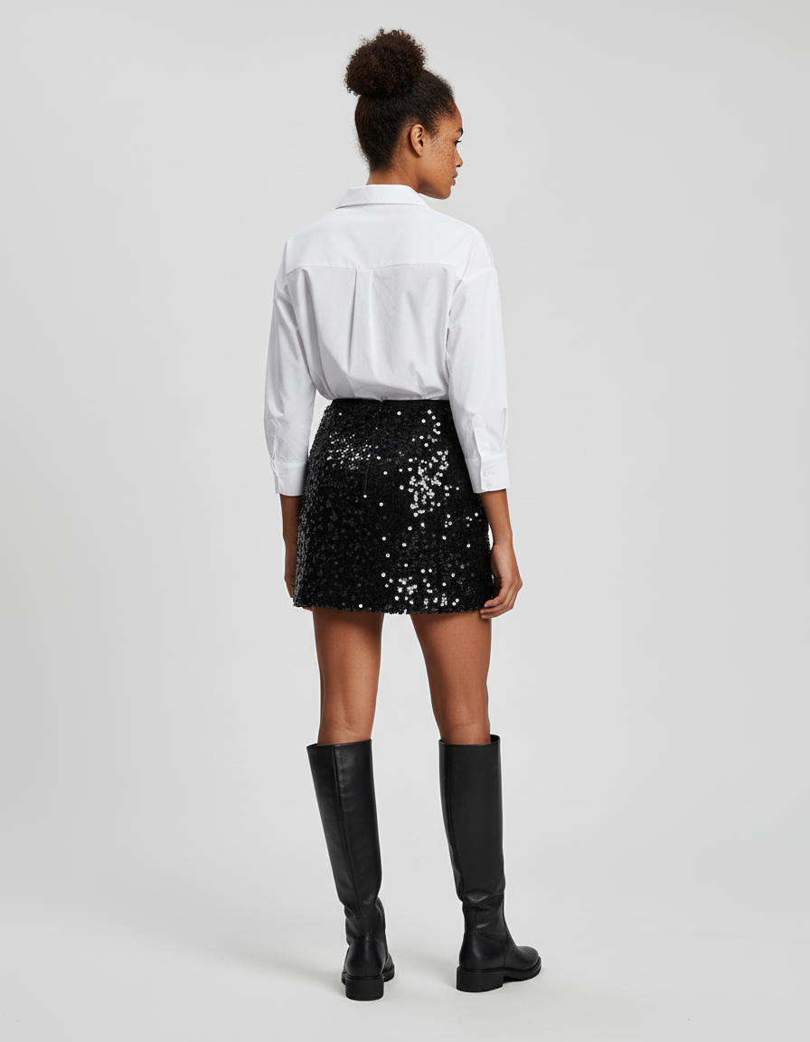 Jupe Paillette Noire Mini Chic