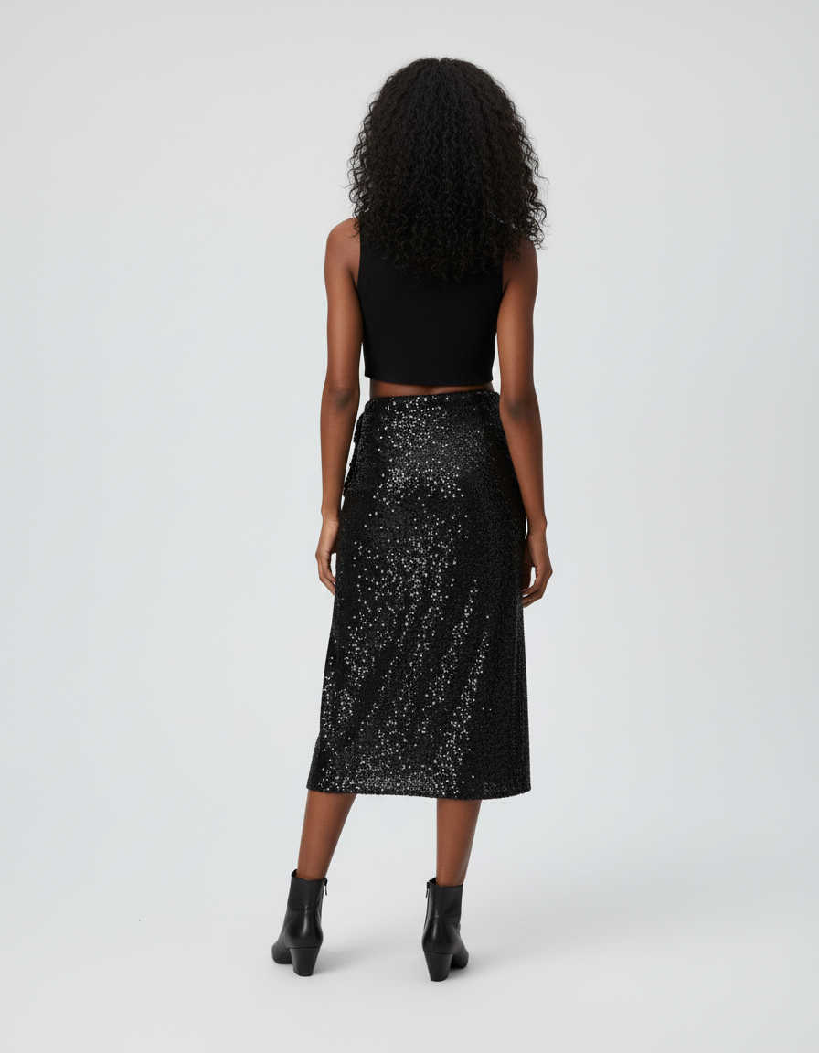Jupe Paillette Noire Portefeuille Chic