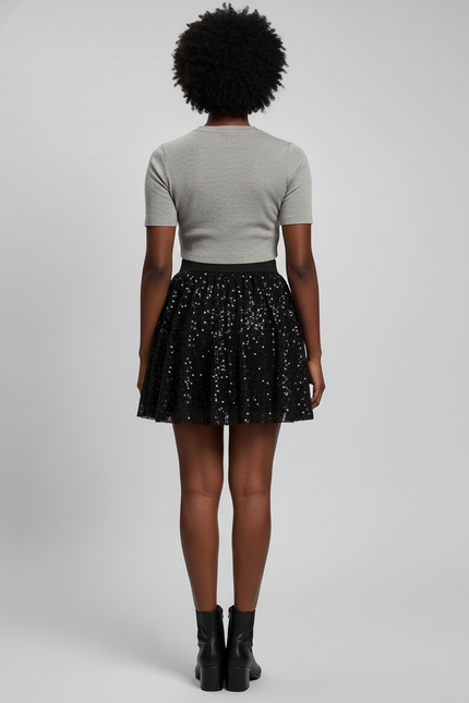 Jupe Paillette Noire Courte Chic