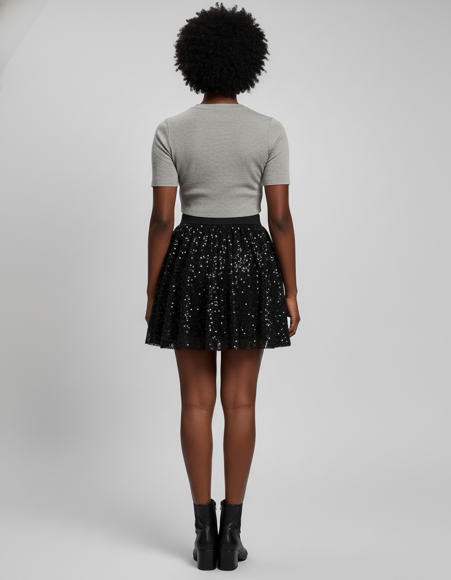 Jupe Paillette Noire Courte Chic