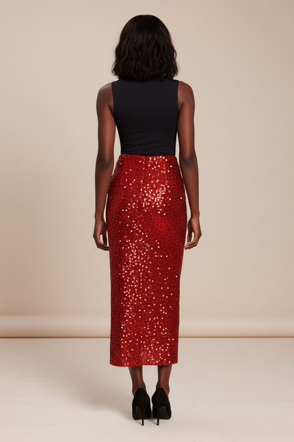 Jupe Paillette Rouge Longue Chic