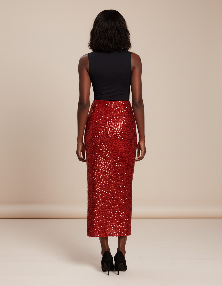 Jupe Paillette Rouge Longue Chic