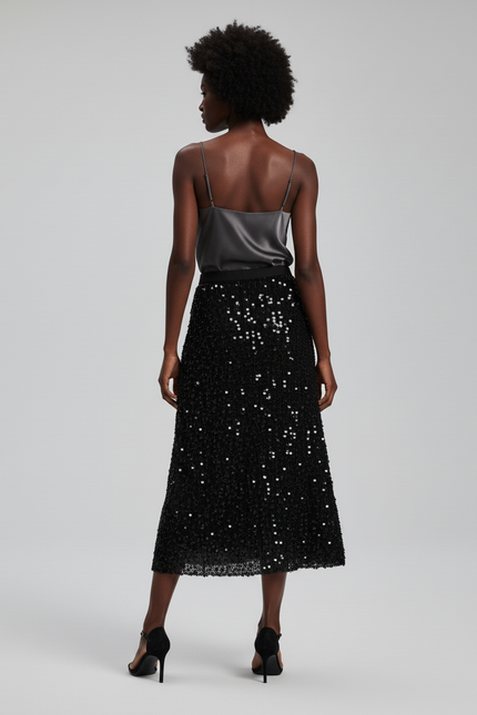 Jupe Paillette Noire Droite Élégante