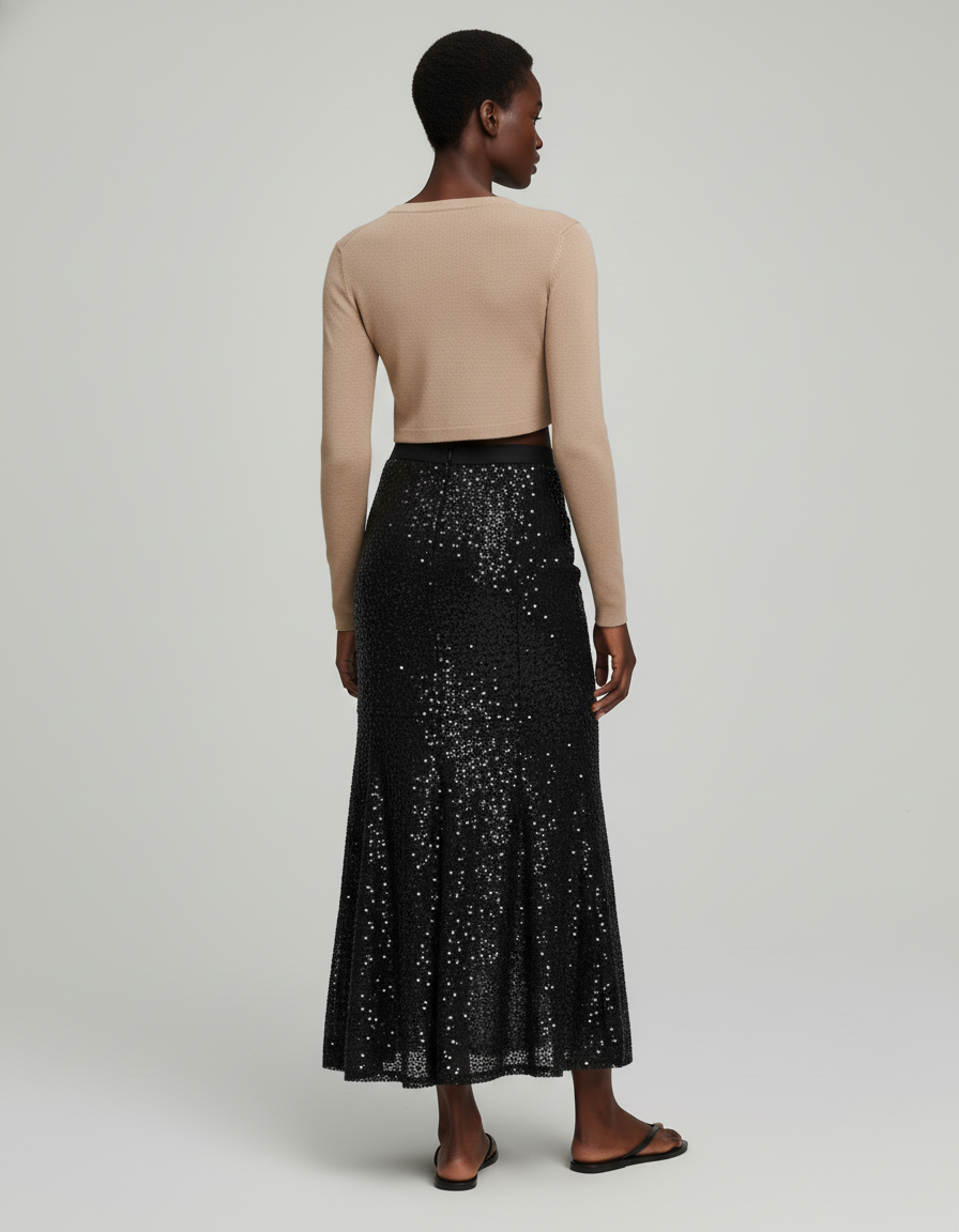 Jupe Paillette Noire Longue Élégante