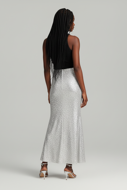 Jupe Paillette Argentée Longue Élégante