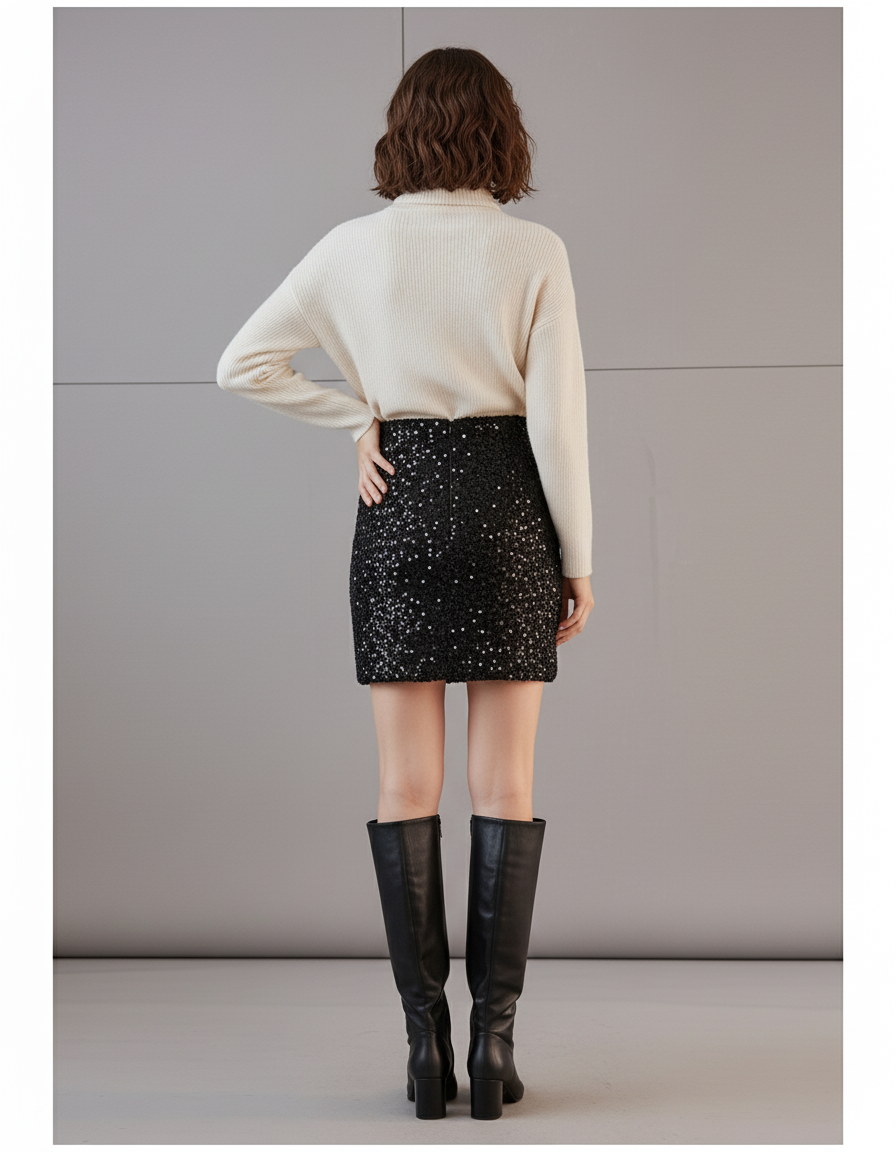 Jupe Paillette Noire Bodycon Chic