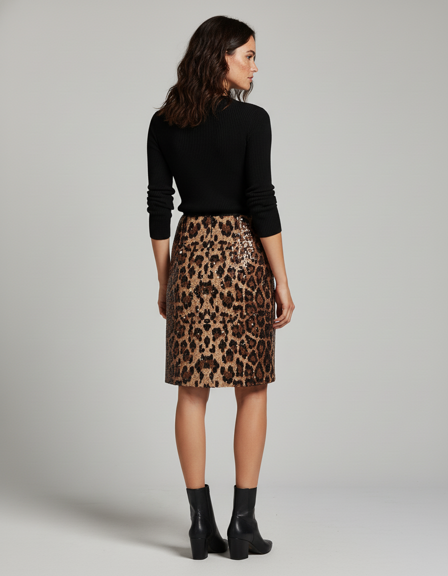 Jupe Paillette Motif Léopard Chic