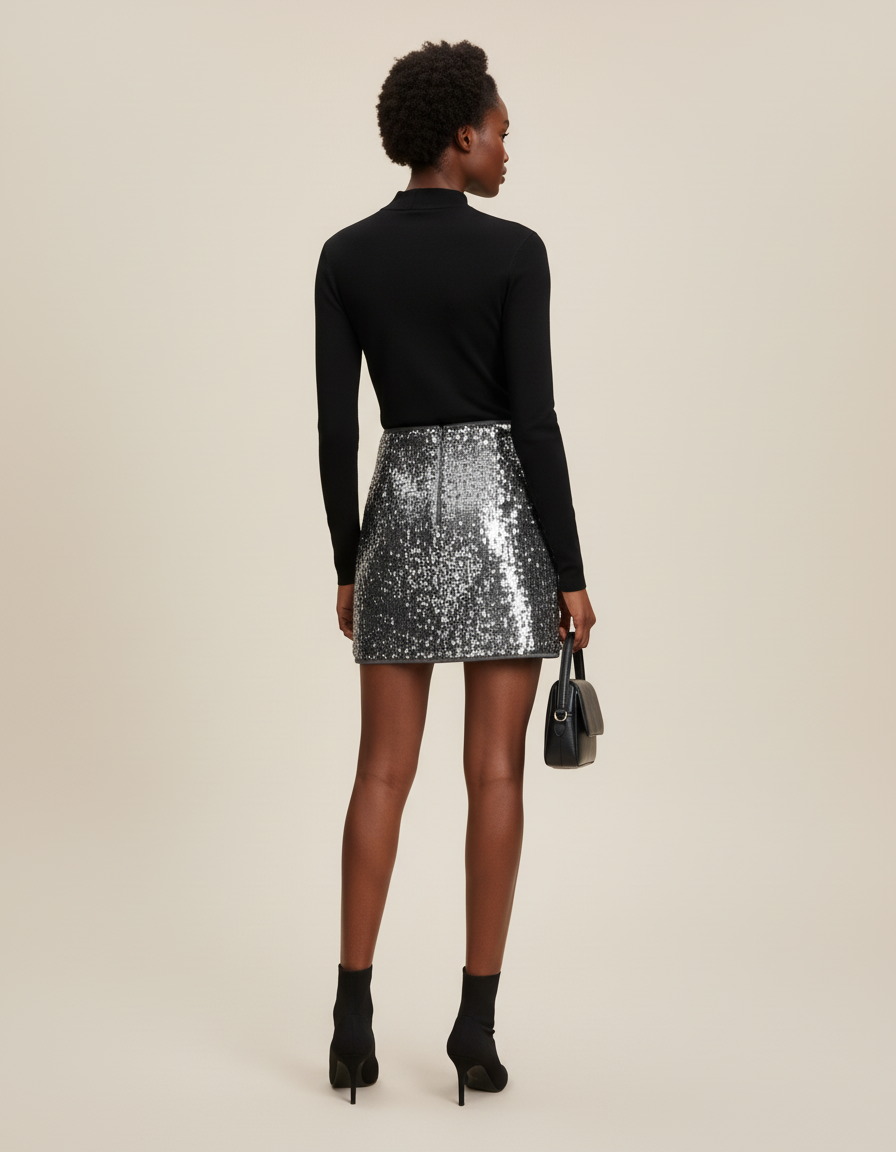 Jupe Paillette Argentée Mini Chic