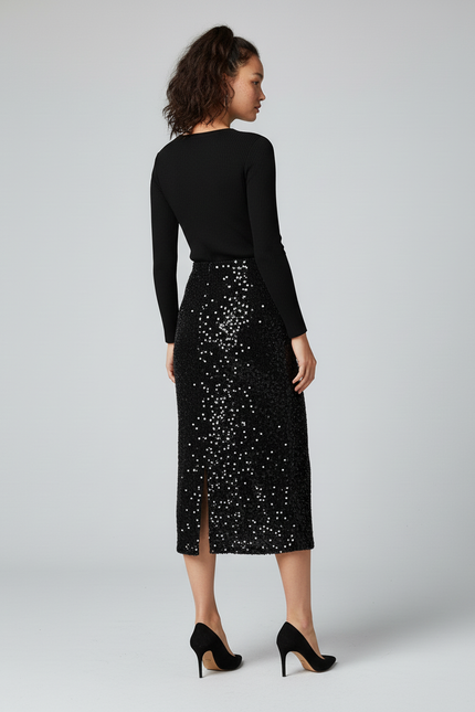 Jupe Paillette Crayon Fendue Élégante