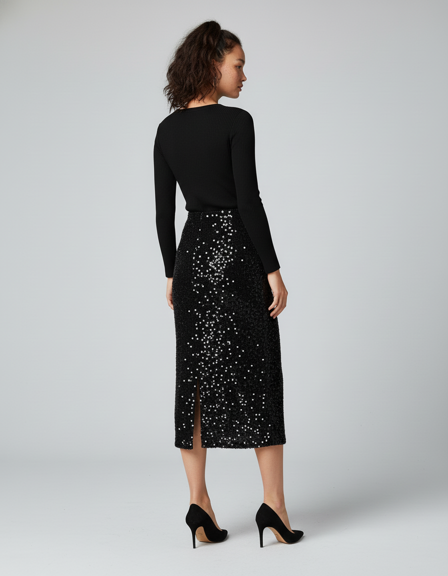 Jupe Paillette Crayon Fendue Élégante