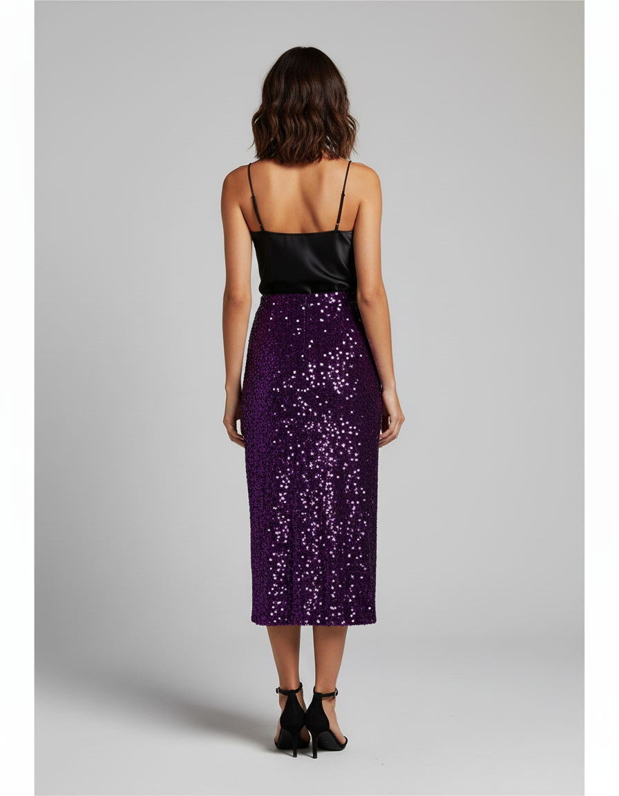 Jupe Paillette Violette Crayon Élégante