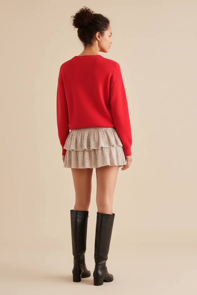 Jupe Paillette Dorée À Volants Sexy