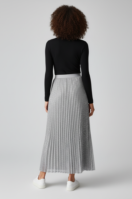 Jupe Paillette Argentée Plissée Élégante