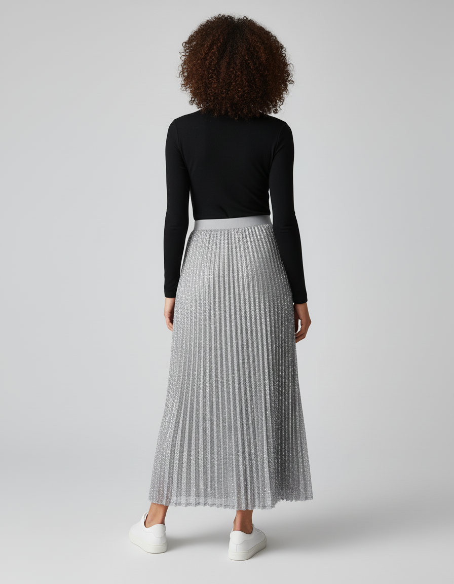 Jupe Paillette Argentée Plissée Élégante