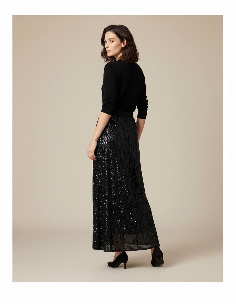 Jupe Longue Noir Paillette