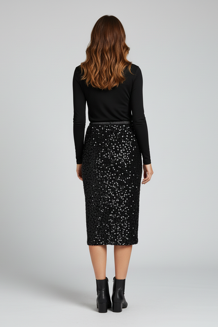 Jupe Paillette Noire Droite Chic