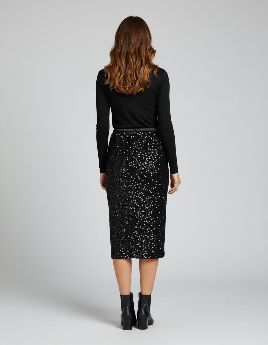 Jupe Paillette Noire Droite Chic
