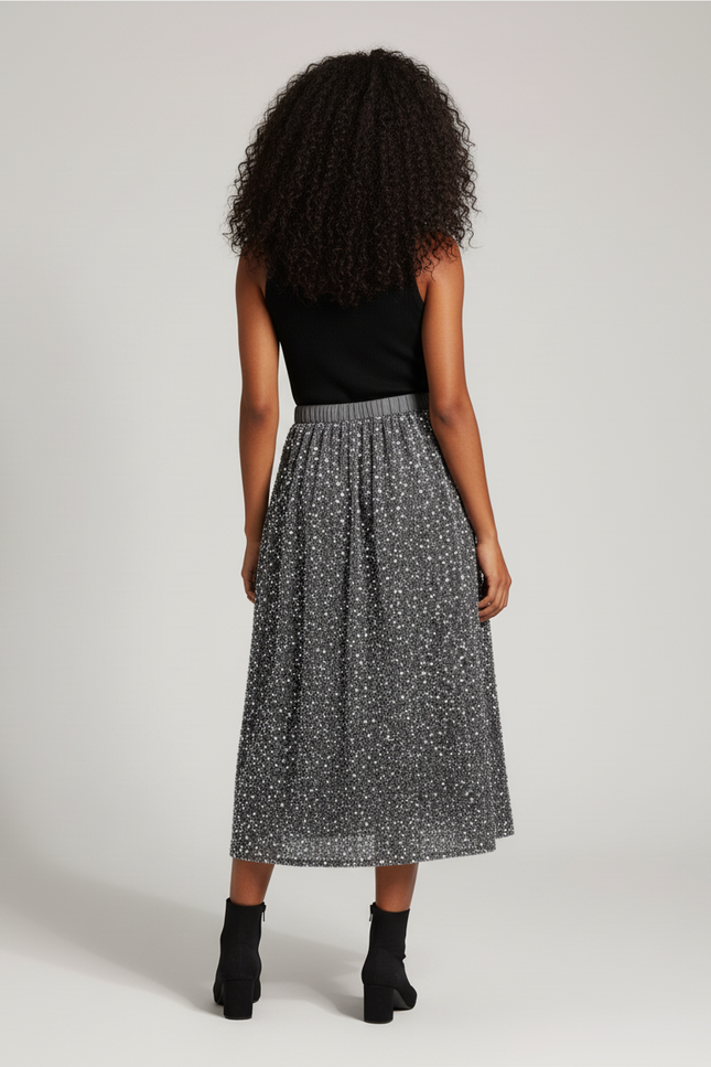 Jupe Paillette Grise Midi Élégante