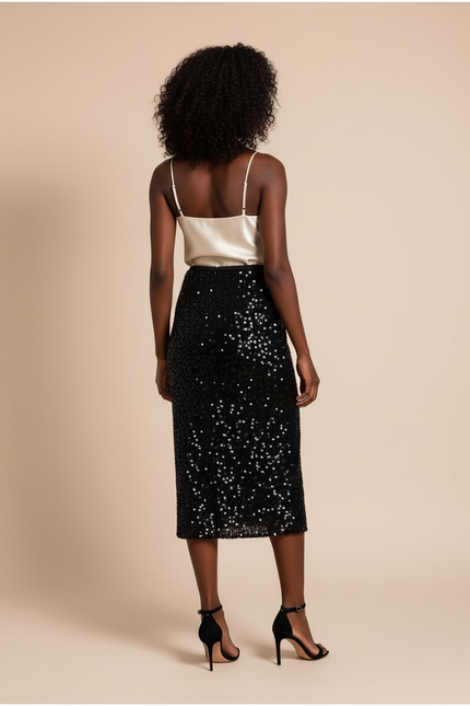 Jupe Paillette Noire Longue Élégante