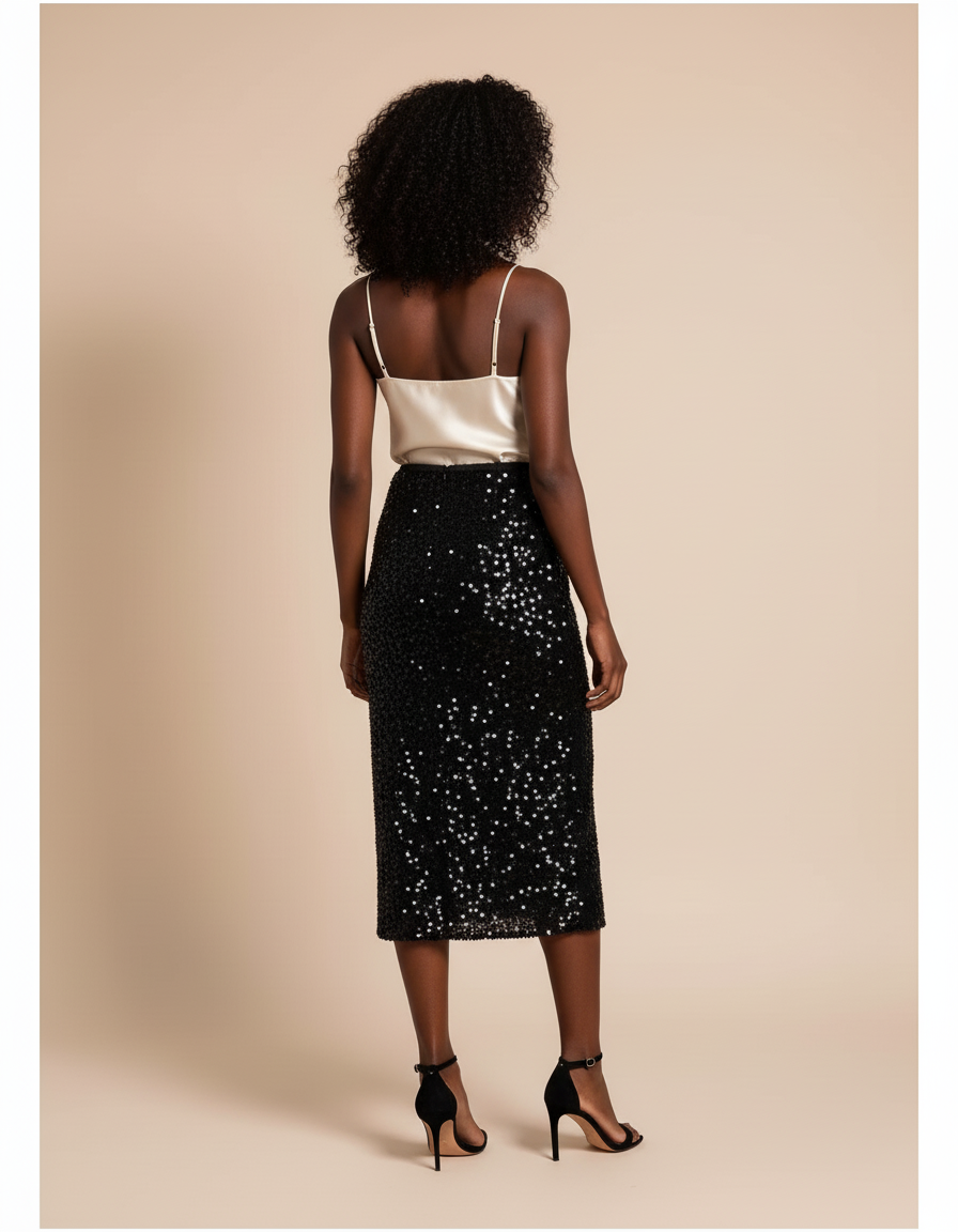 Jupe Paillette Noire Longue Élégante