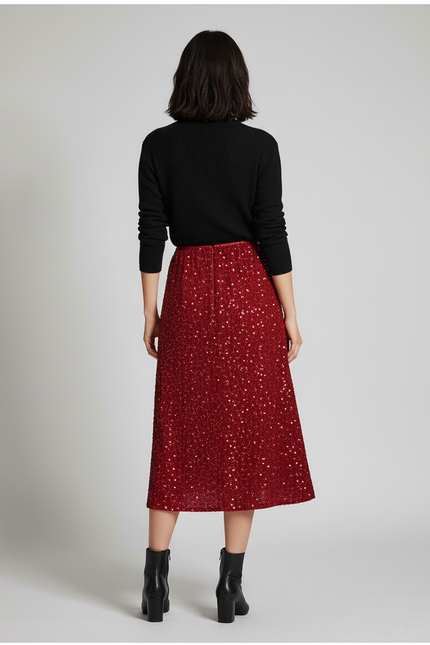 Jupe Paillette Rouge A-Line Élégante