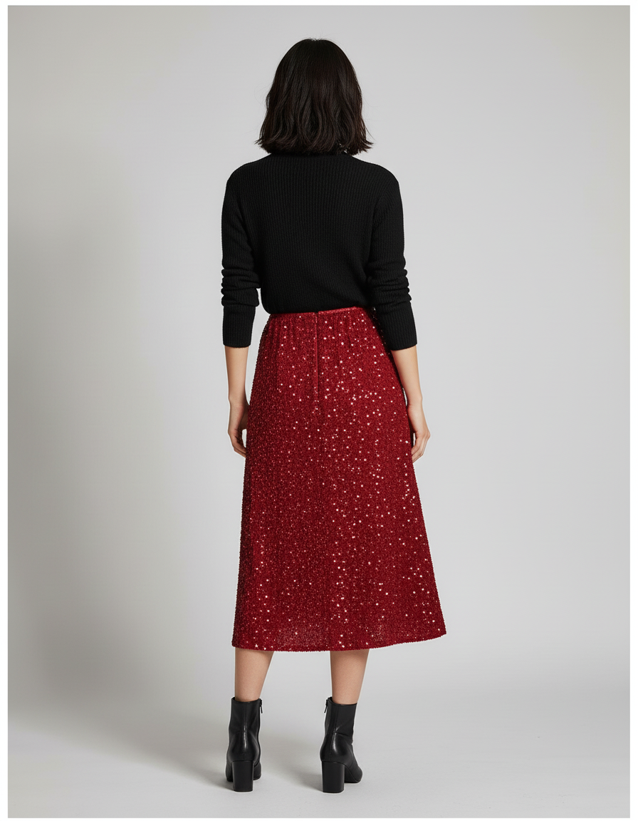 Jupe Paillette Rouge A-Line Élégante