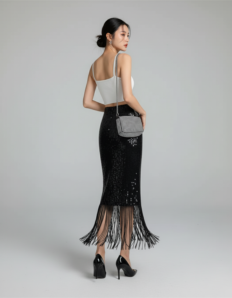 Jupe Paillette Noire Sirène Chic