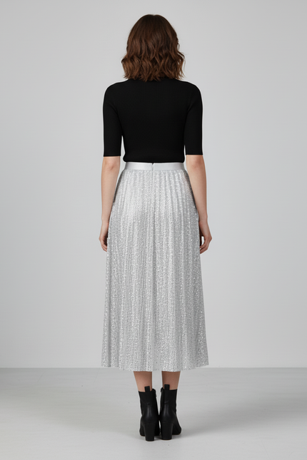 Jupe Paillette Argentée Plissée Élégante