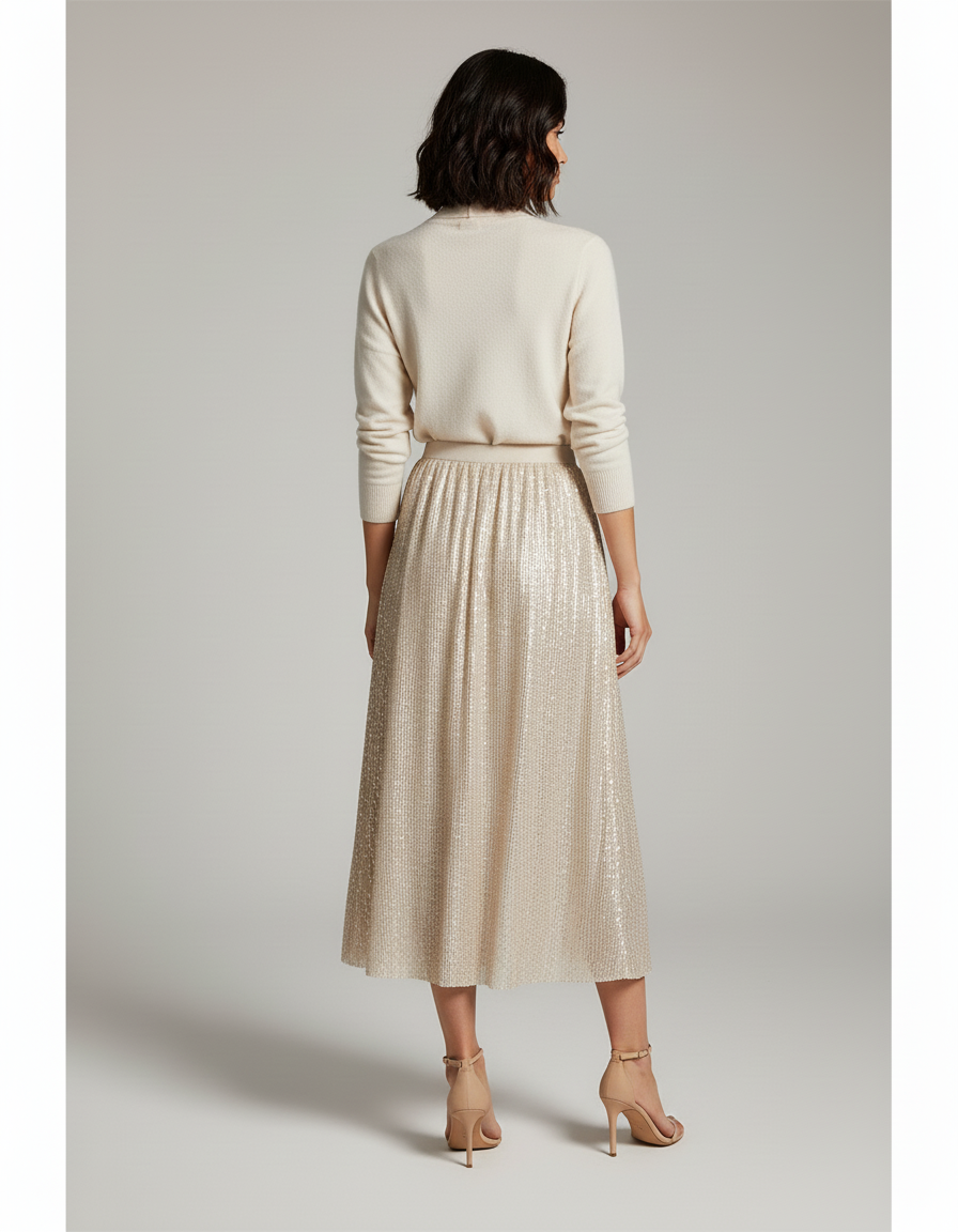 Jupe Paillette Champagne Évasée Élégante