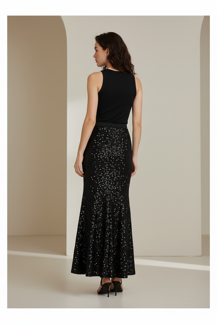 Jupe Paillette Noire Coupe Sirène Élégante